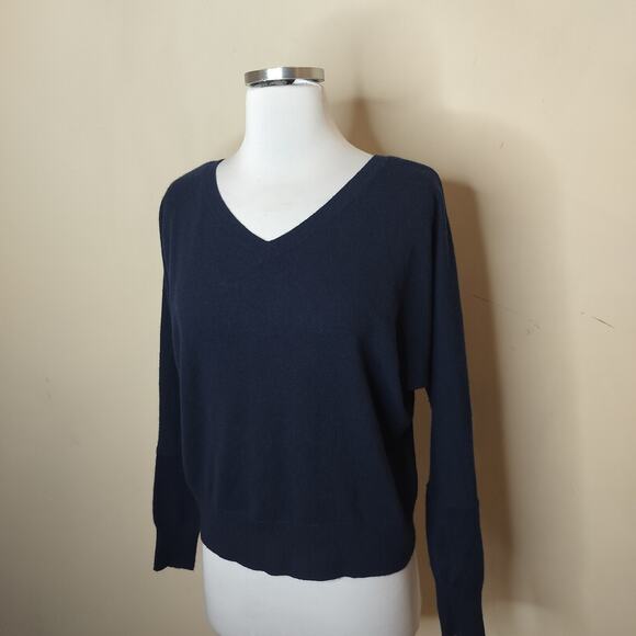 Autumn Cashmere Sweater Dolman Sleeve Button Back Navy - Picture 2 of 6